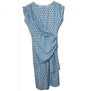Soft Blue / black Polka Dot Dress Size Small - Elegant Draped Design lightweight